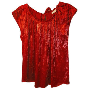 𝅺LAUREN Conrad Red Crushed Velvet Cap Sleeve Shirt Blouse Size